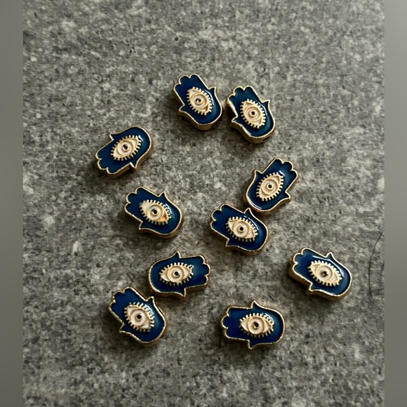 New Blue Hamsa Hand Evil Eye Good Luck Double-Sided Charms Beads 10pcs - Picture 5 of 5